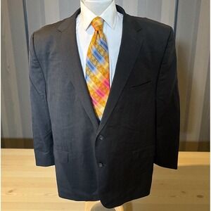 Joseph Feiss Blazer Sport Coat Sz 54R Big & Tall 100% Wool Jacket Charcoal Black